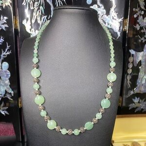 Handmade green aventurine w/ silver tone filigree accents necklace